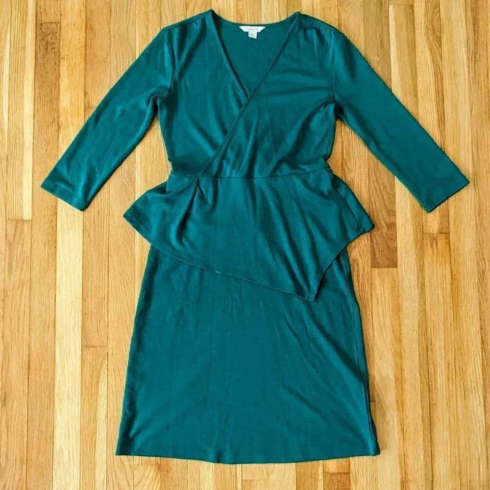 Garnet Hill Teal Blue peplum long sleeve dress